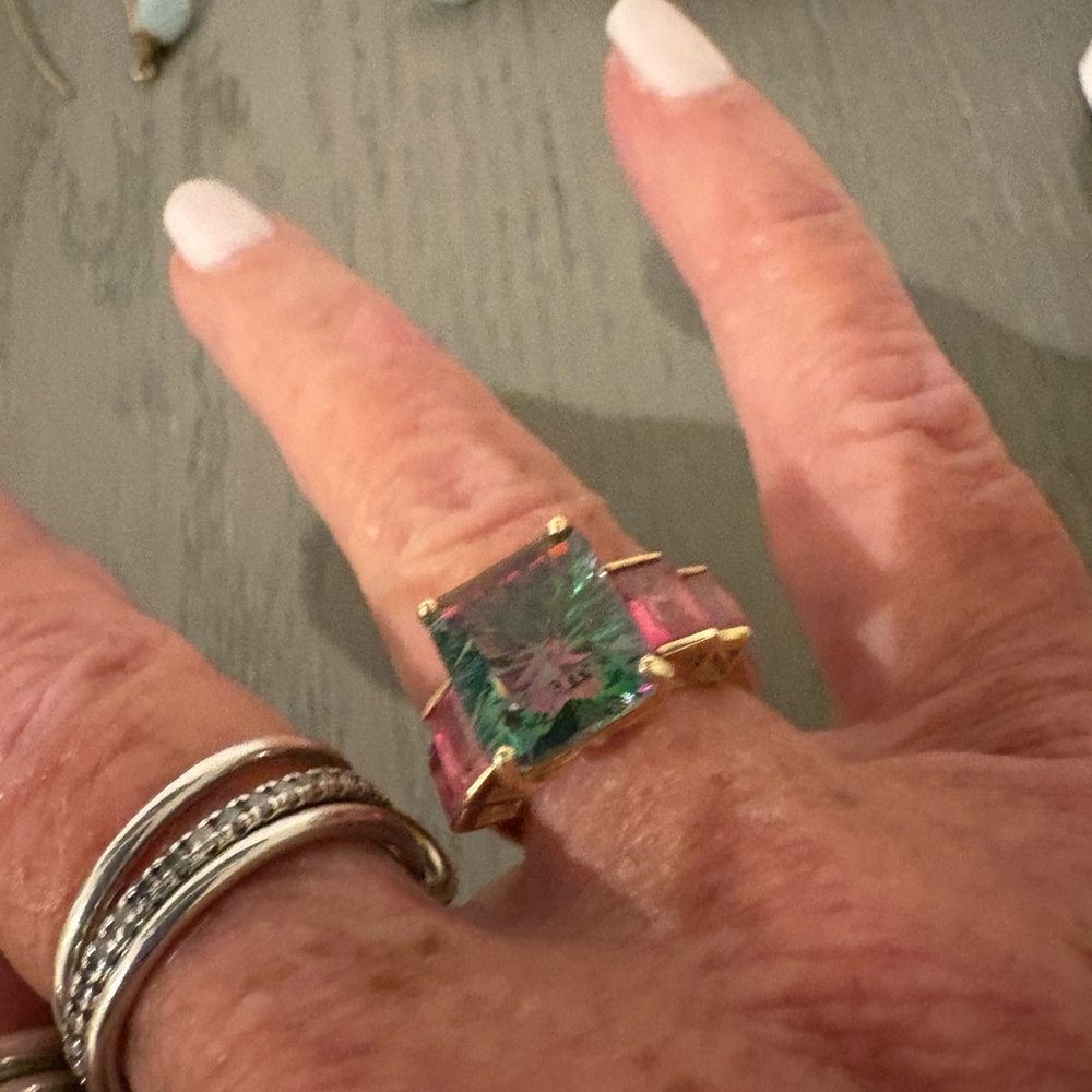 Source Unknown Green and Pink Statement Ring stunning gold plated